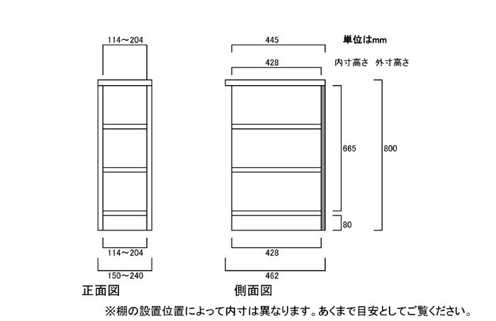 隙間収納 高さ80cm幅15〜24cm奥行46cm厚棚板（棚板厚み2.5cm）DVDディスプレイ サニタリ本棚 空スペースを有効活用 丈夫な棚板収納 隙間収納 2