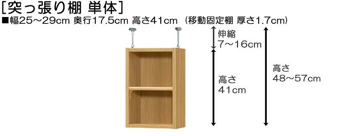 天井突っ張り収納 上棚(高さ調整可) 標準タイプ 薄型 高さ48〜57cm幅25〜29cm奥行1...