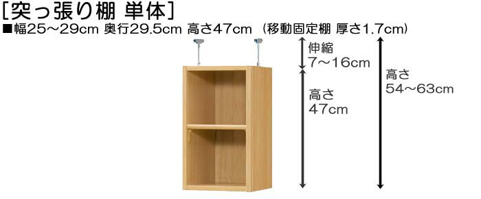 上置きラック 上棚(高さ調整可) 標準タイプ 高さ54〜63cm幅25〜29cm奥行29．5cm(本...