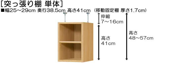 天井突っ張り収納 上棚(高さ調整可) 標準タイプ 中深 高さ48〜57cm幅25〜29cm奥行3...