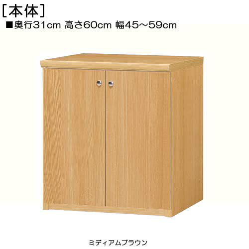 全面扉子供部屋本棚 高さ60cm幅45〜59cm奥行31cm厚棚板（棚板厚み2.5cm） 両開き 全