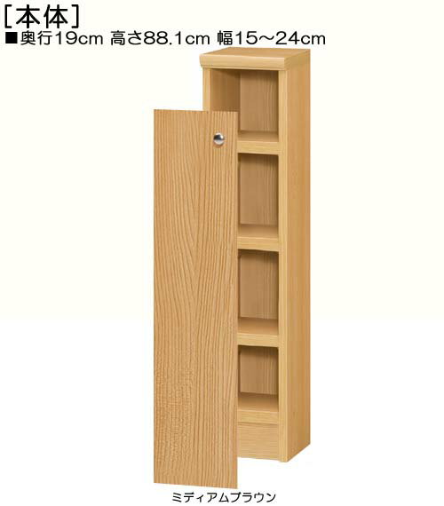 全面扉隙間飾り棚 高さ88.1cm幅15〜24cm奥行19cm厚棚板(棚板厚み2.5cm) 片開き(左開き/右開き) 全面扉付店舗本棚 収納棚 幅 23 cm サイズ 注文 [2]