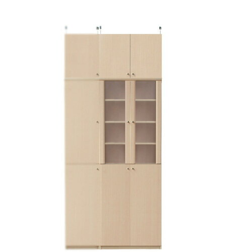 深型木製キッチンボード高さ226〜235cm幅60〜70cm奥行46cm厚棚板（棚板厚2.5cm）（高さ＝ラック高さ178cm＋突っ張り棚高さ41cm＋伸縮突っ張り金具）半透明両開き扉深型木製キッチンボード