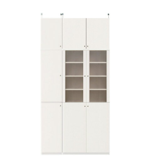 深型木製キッチンボード高さ232〜241cm幅71〜80cm奥行46cm厚棚板（棚板厚2.5cm）（高さ＝ラック高さ178cm＋突っ張り棚高さ47cm＋伸縮突っ張り金具）半透明両開き扉深型木製キッチンボード
