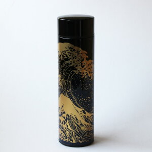 縁音 山中塗ステンレスマグボトル 450ml 浪裏 民芸品 保温 保冷 真空二重構造 ステンレス製 携帯用 0.45L 魔法瓶 スクリュータイプ 和柄 水筒 日本製 石川県加賀市 塗物 伝統工芸品 伝統技術 蒔絵 波裏柄 鉄紺 ギフト プレゼント