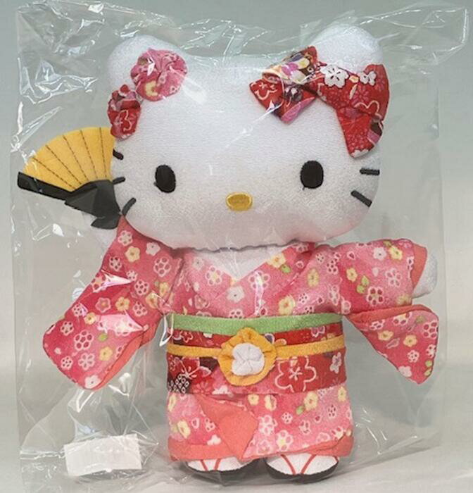寺子屋 KT240M-PI KTちりめん日本人形 ハローキティ ぬいぐるみ Mサイズ 20cm 着物 和服 扇子 和柄 花柄 可愛い サンリオ 人形 HELLO KITTY キティちゃん ピンク 女性 こども 女の子 外国人 プレゼント ギフト 日本 お土産 JAPAN