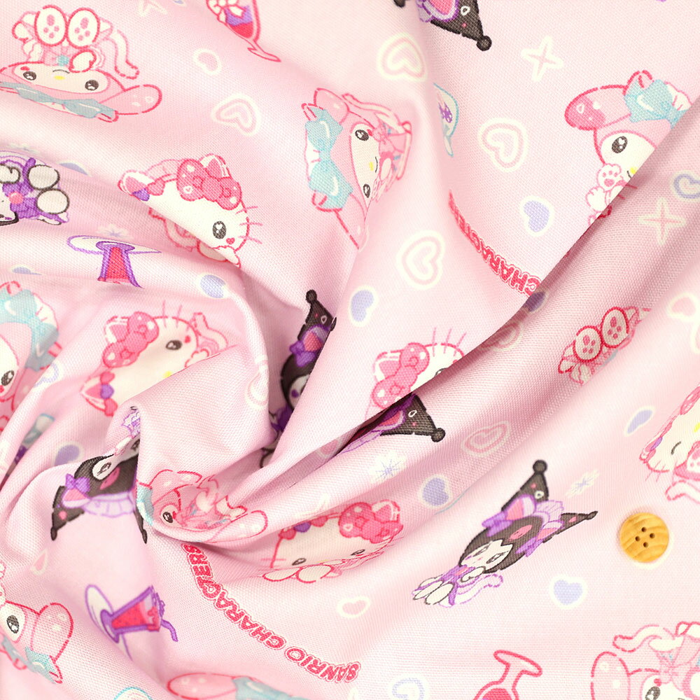 国産 オックス サンリオミックス ねこみみメイドカフェ柄 ピンク 109cm巾×10cm単位...
