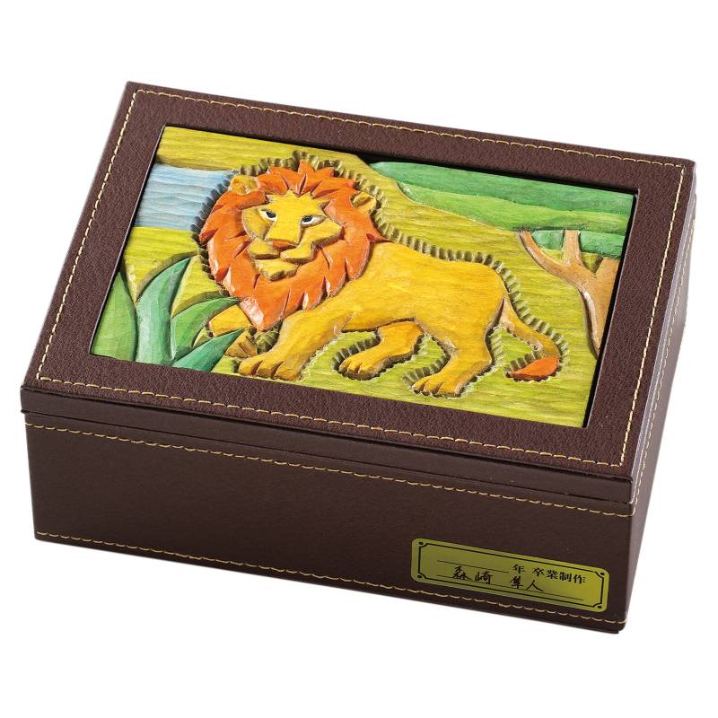 コンパクトレザー調オルゴール箱(木彫板)