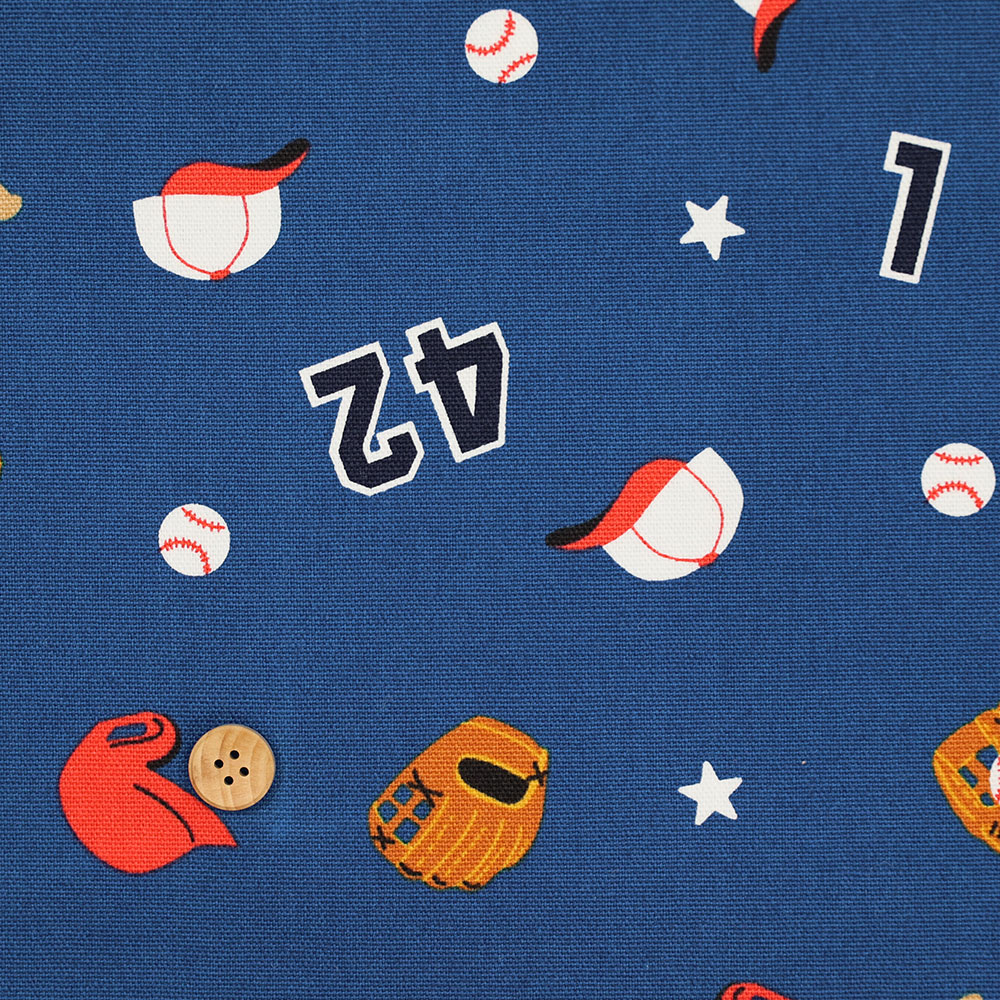国産オックス 『ベースボールスター ブルー』 110cm幅/10cm単位 生地/布