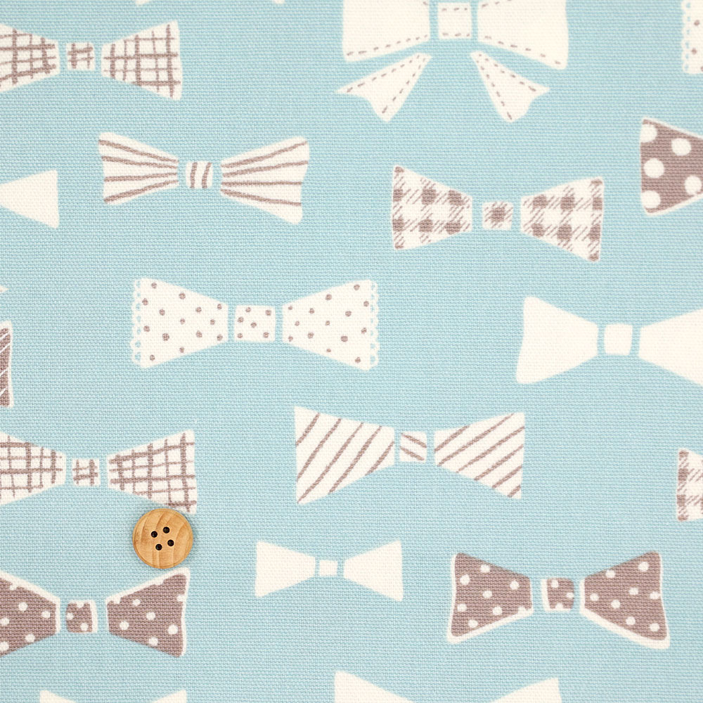 国産 オックス 『スイートリボン ブルー』 110cm幅/10cm単位 生地 布 キッズ 入園 入学