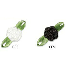 『サテン ミニローズ 葉付 モチーフ 15mm×35mm』 50個単位 白/黒