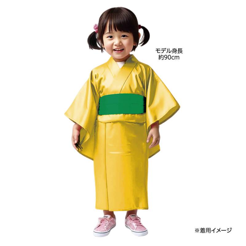 ソフトサテン 着物(おくみ付) 黄(帯緑) 3