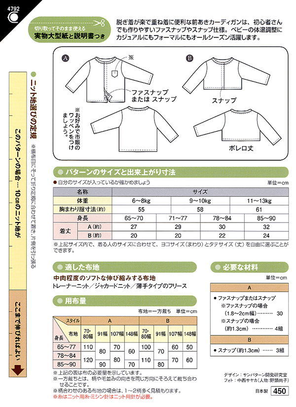 型紙/パターン『ベビーカーディガン』