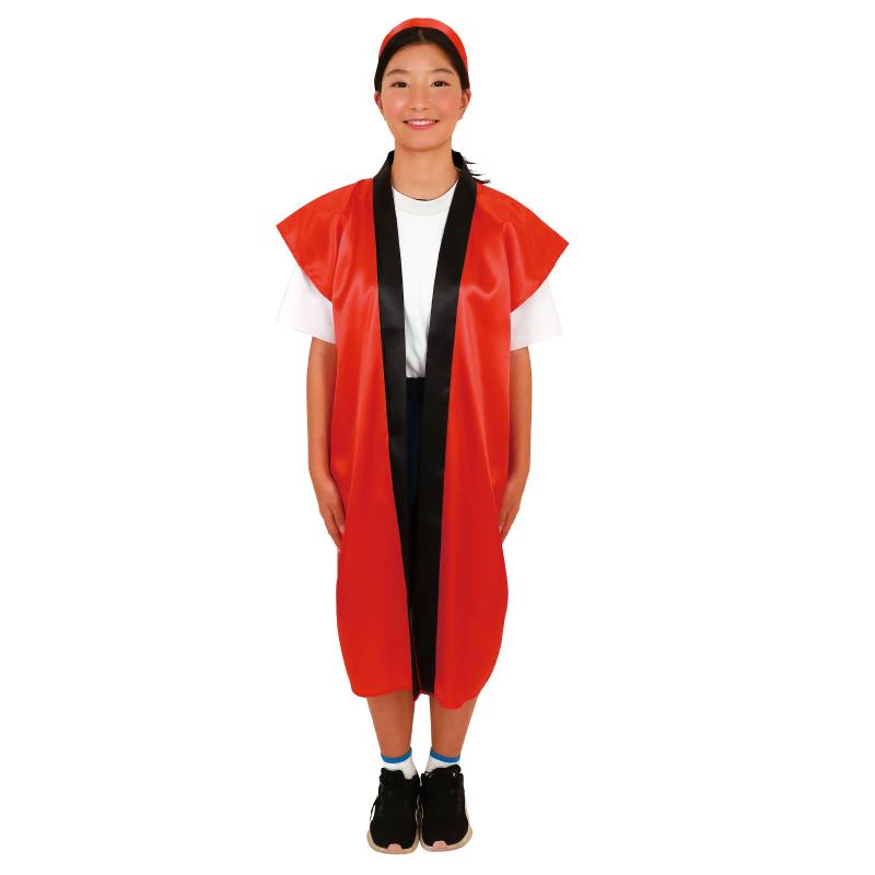 サテンロングハッピ(ハチマキ付) 赤 M