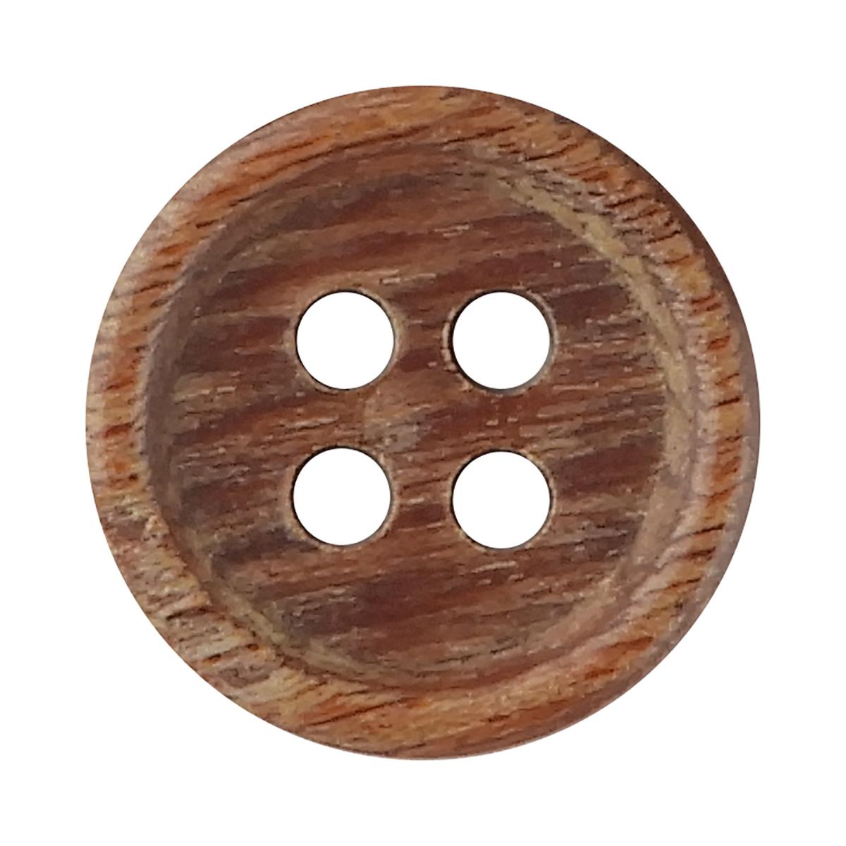 ウッドボタン 合板 シャツ用 4つ穴 11.5mm 茶 【6個入り】