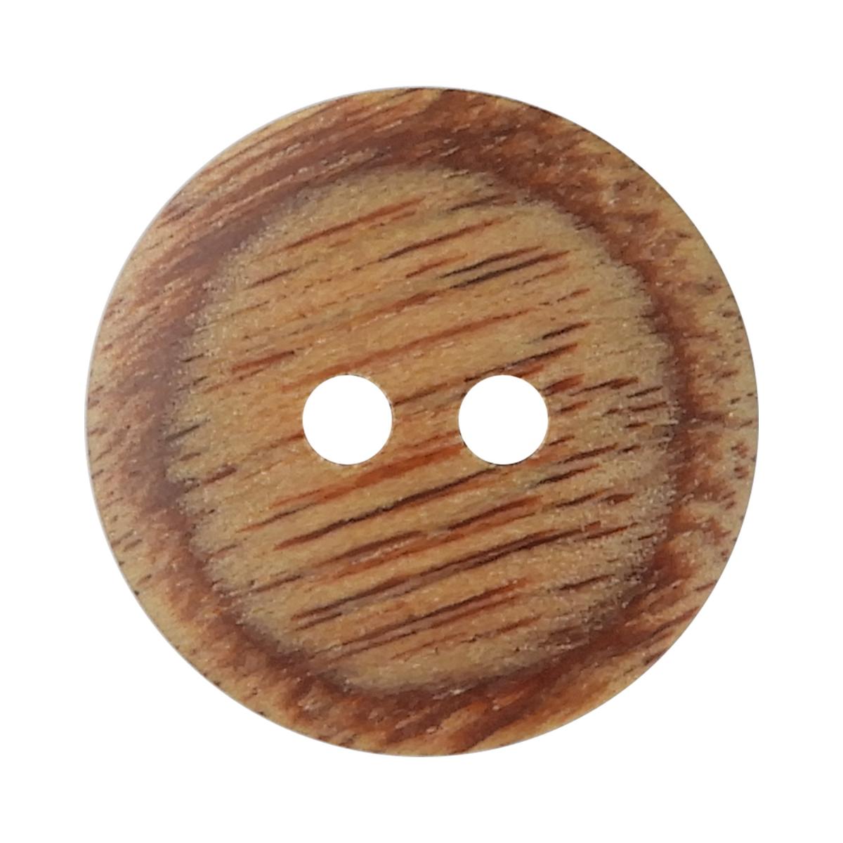 Button - ウッドボタン 合板 レンズ型 2つ穴 15mm 茶 【6個入り】
