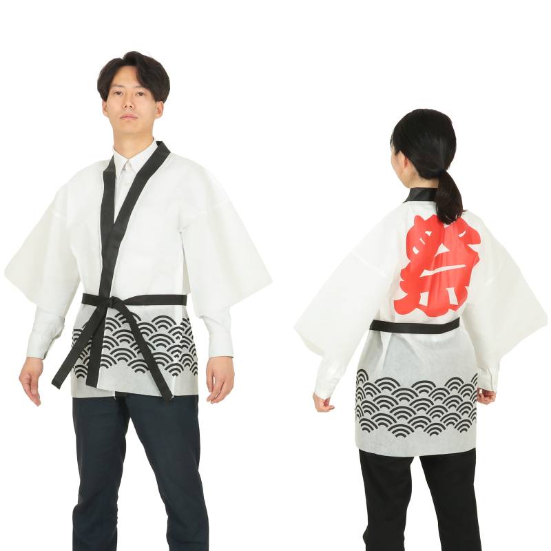 カラー不織布ハッピ 祭 青海波柄(せいがいは) 白 L