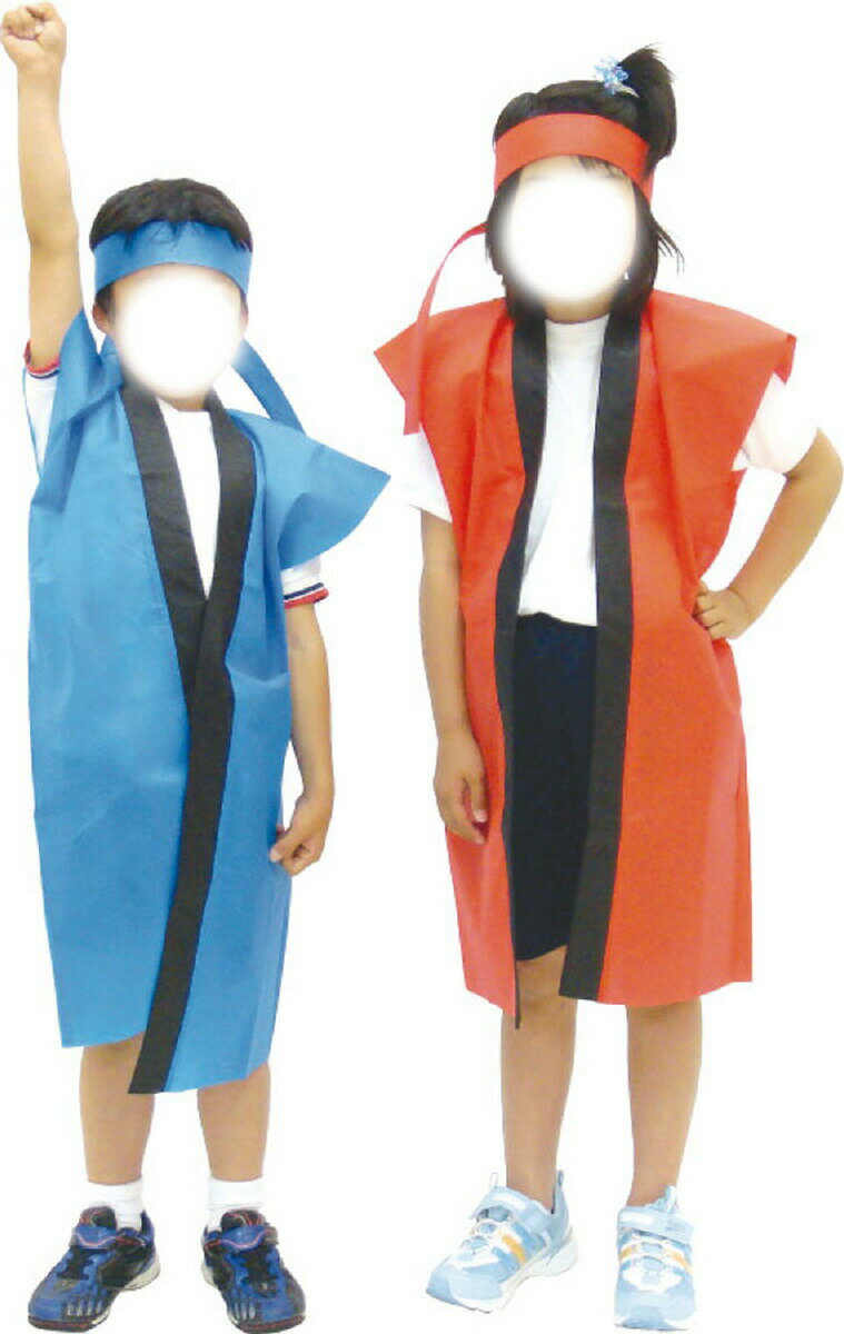 ロングハッピ不織布 赤 J（はちまき/ハチマキ付）