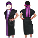 サテンロングハッピ黒(紫襟)Jはちまき/ハチマキ付