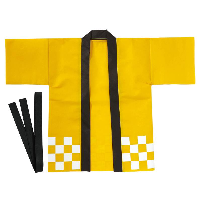 カラー不織布ハッピ 市松柄 黄 J