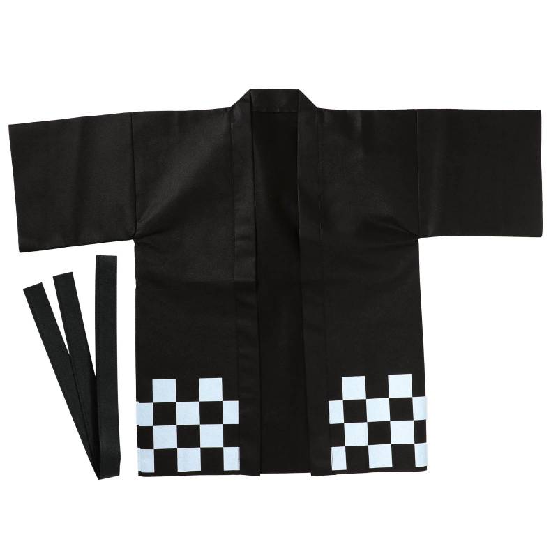 カラー不織布ハッピ 市松柄 黒 S
