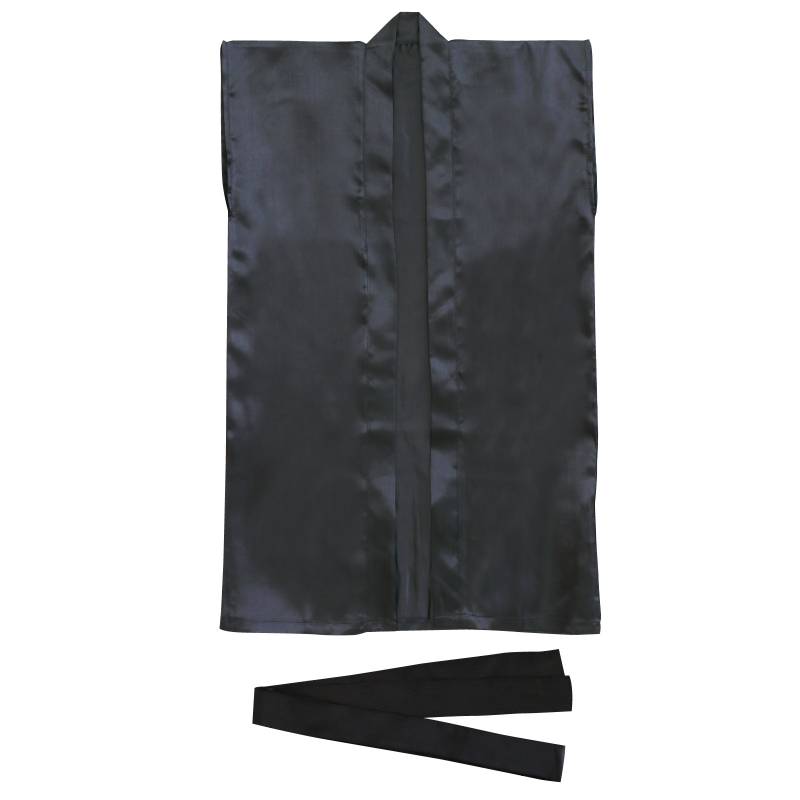 ソフトサテン ロングハッピ 黒 M (ハチマキ付)