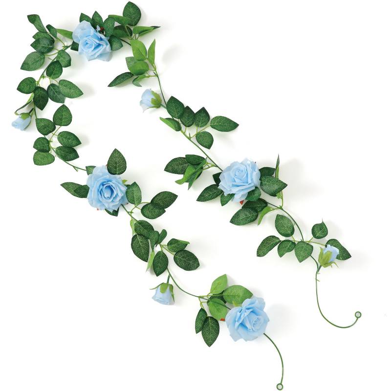 インテリア用造花 ガーランド バラ 青 フェイクグリーン