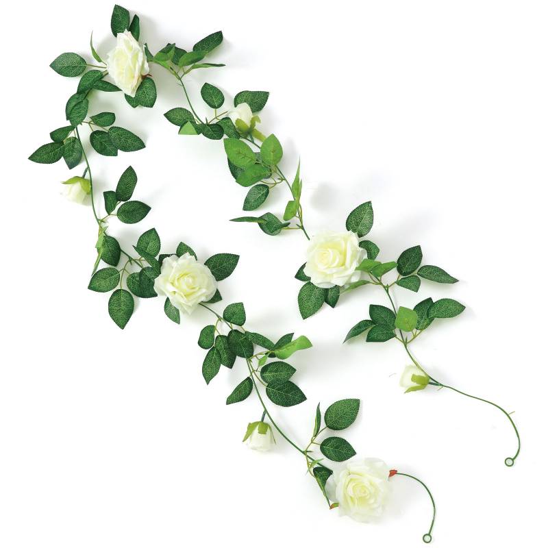 インテリア用造花 ガーランド バラ 白 フェイクグリーン