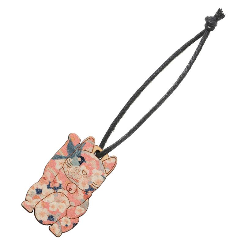 木製シルエットキーホルダー 和柄 春のまねき猫