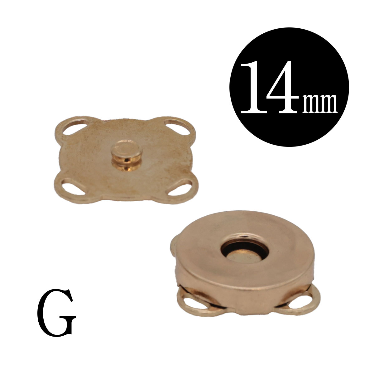 マグネット 四葉 縫い付け 14mm ゴールド