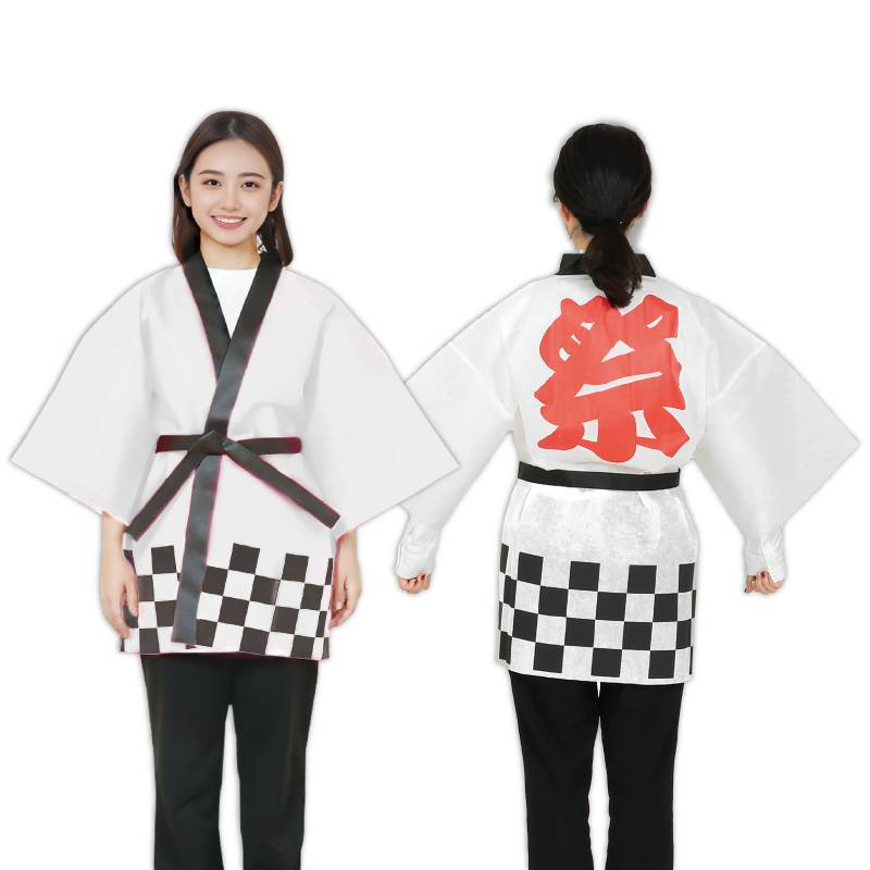 カラー不織布ハッピ 祭 白 M 市松柄