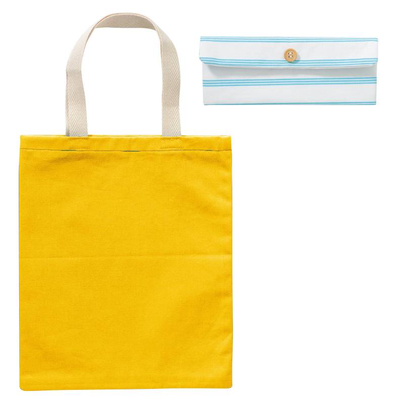 基礎縫いトートバッグポーチ付き 黄×オレンジ