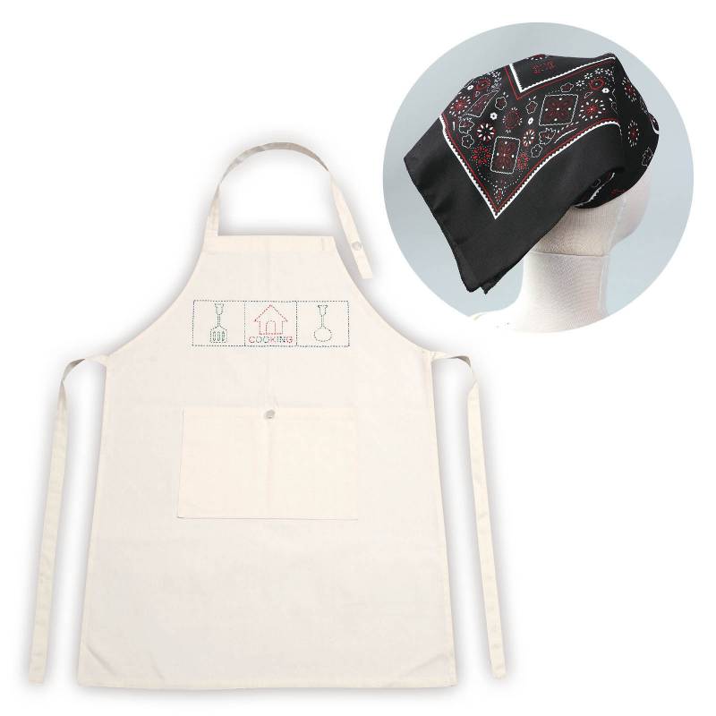 基礎縫いエプロン きなり (バンダナ黒)