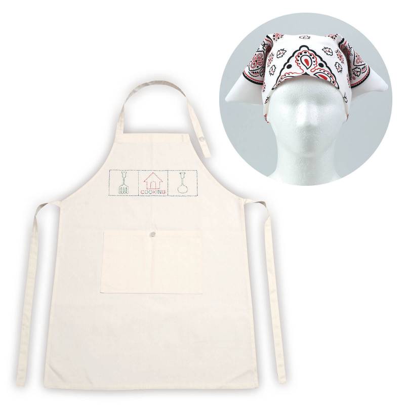 基礎縫いエプロン きなり (バンダナ白)