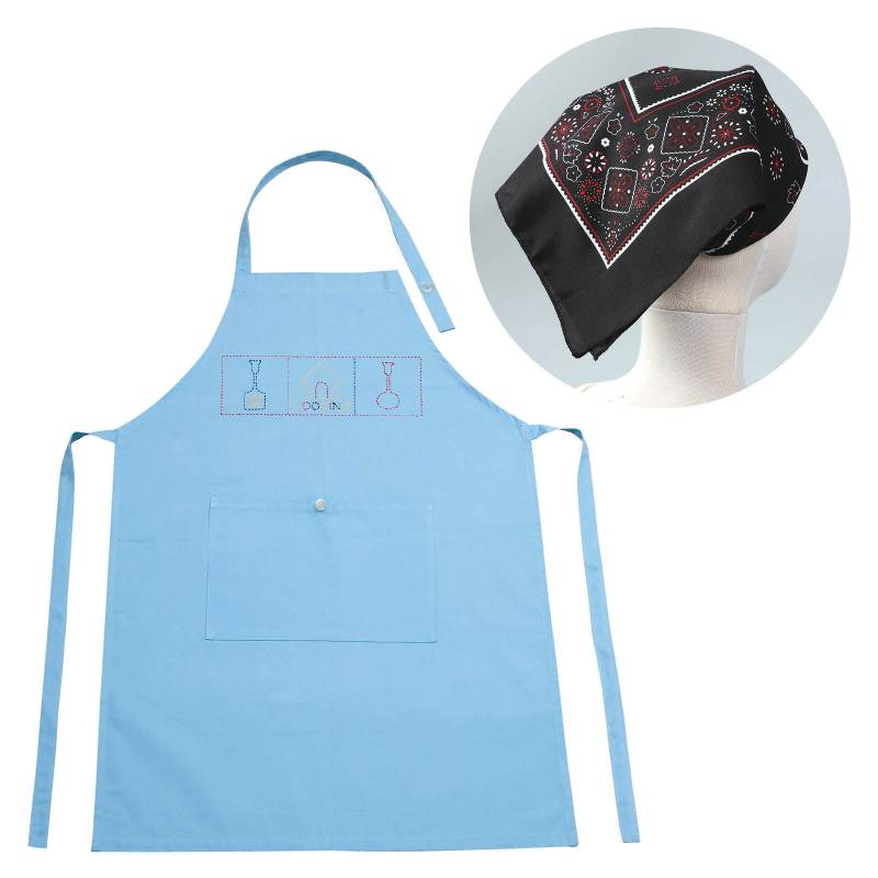 基礎縫いエプロン ブルー (バンダナ黒)