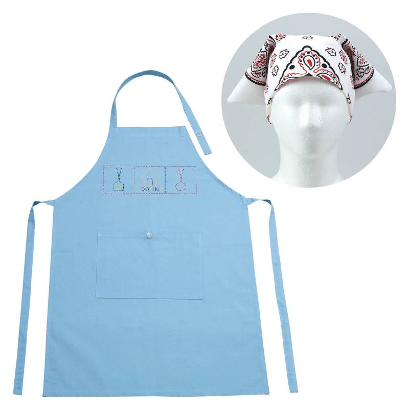 基礎縫いエプロン ブルー (バンダナ白)