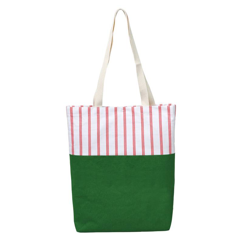 基礎縫いデイリートートバッグ緑×赤ストライプ