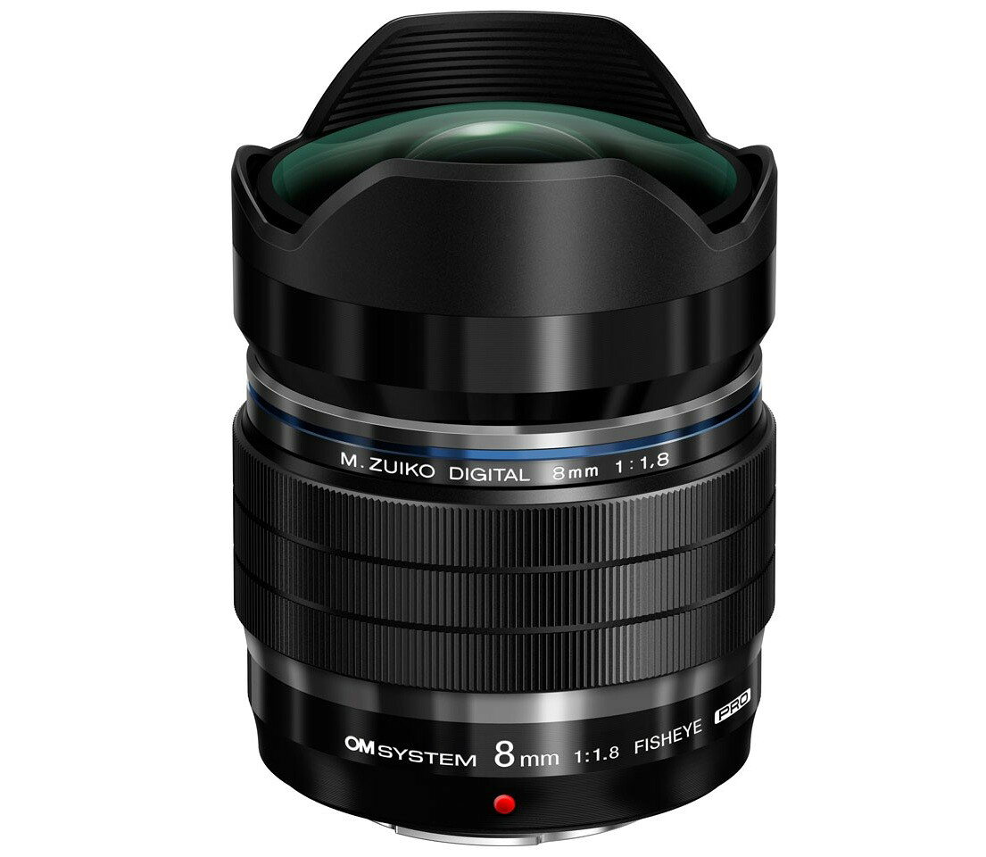 ■セールスポイント大口径F1.8の対角線画角180°の魚眼レンズ OM SYSTEMカメラのフィッシュアイ補正撮影による11mm、14mm、18mm相当の超広角レンズとしてもお使いいただけます■商品スペックマウント マイクロフォーサーズマウント系レンズタイプ 単焦点フォーカス AF/MFレンズタイプ 魚眼レンズレンズ構成 15群17枚絞り羽根枚数 7 枚焦点距離 8 mm最短撮影距離 0.12 m最大撮影倍率 0.2 倍開放F値 F1.8画角 180 度手ブレ補正機構 ○防滴 ○防塵 ○撮影タイプ 広角 / フィッシュアイ(魚眼)形状 大口径最大径x長さ 62x80 mm質量 315 g付属品 フロントキャップ（LC-62E）、リアキャップ（LR-2）、ラッピングクロスCS-53、取扱説明書、保証書