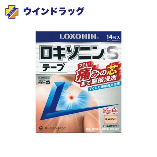 添付文書の内容 商品説明文 すぐれた鎮痛消炎効果をもつ［ロキソプロフェンナトリウム水和物］を配合。 肌から吸収されると活性型に変化、つらい痛みの芯まで直接浸透してしっかり効く。 1日1回使用。貼り心地がよく、すぐれた伸縮性ではがれにくく、貼りなおしやすい。 使用上の注意 ■してはいけないこと ・してはいけないこと (守らないと現在の症状が悪化したり、副作用が起こりやすくなります) 1.次の人は使用しないで下さい。 (1)本剤又は本剤の成分によりアレルギー症状を起こしたことがある人 (2)本剤又は他の解熱鎮痛薬、かぜ薬、外用鎮痛消炎薬を使用してぜんそくを起こしたことがある人 (3)15歳未満の小児 2.次の部位には使用しないで下さい。 (1)目の周囲、粘膜等 (2)しっしん、かぶれ、傷口 (3)みずむし・たむし等又は化膿している患部 3.本剤を使用している間は、他の外用鎮痛消炎薬を使用しないで下さい。 4.連続して2週間以上使用しないで下さい。 (本剤は痛みを一時的におさえるものです。痛み等の症状が継続する場合には、使用を中止し、医師の診療を受けて下さい) ■相談すること 1．次の人は使用前に医師又は薬剤師に相談して下さい。 　（1）医師の治療を受けている人 　（2）薬などによりアレルギー症状を起こしたことがある人 　（3）妊婦又は妊娠していると思われる人 　（4）高齢者 　（5）次の診断を受けた人 　　気管支ぜんそく 2．使用後、次の症状があらわれた場合は副作用の可能性がありますので、直ちに使用を中止し、外箱を持って医師又は薬剤師に相談して下さい。 関係部位：症状 皮膚：発疹・発赤、かゆみ、はれ、ヒリヒリ感、かぶれ、水疱、青あざができる、色素沈着 消化器：胃部不快感、みぞおちの痛み その他：むくみ まれに下記の重篤な症状が起こることがあります。その場合は直ちに医師の診療を受けて下さい。 症状の名称：症状 ショック（アナフィラキシー）：使用後すぐに、皮膚のかゆみ、じんましん、声のかすれ、くしゃみ、のどのかゆみ、息苦しさ、動悸、意識の混濁等があらわれる。 3．使用後、次の症状があらわれることがありますので、このような症状の持続又は増強が見られた場合には、使用を中止し、外箱を持って医師又は薬剤師に相談して下さい。 　下痢・軟便 4．5～6日間使用しても症状がよくならない場合は使用を中止し、外箱を持って医師又は薬剤師に相談して下さい。（他の疾患の可能性があります 成分・分量 (膏体100g中) ロキソプロフェンナトリウム水和物：8.10g(無水物として7.14g) トコフェロール酢酸エステル：2.3g l-メントール：3.5g 添加物：スチレン・イソプレン・スチレンブロックコポリマー、ポリイソブチレン、水添ロジングリセリンエステル、BHT、ステアリン酸亜鉛、流動パラフィン、その他3成分 1枚あたり(10cm*14cm) 膏体量1.4g 用法・用量 表面のライナー(フィルム)をはがし、1日1回患部に貼付して下さい。 《用法・用量に関連する注意》 (1)用法・用量を厳守して下さい。 (2)本剤は、痛みやはれ等の原因になっている病気を治療するのではなく、痛みやはれ等の症状のみを治療する薬剤なので、症状がある場合だけ使用して下さい。 (3)1日あたり4枚を超えて使用しないで下さい。 (4)汗をかいたり、患部がぬれている時は、よく拭きとってから使用して下さい。 (5)皮膚の弱い人は、使用前に腕の内側の皮膚の弱い箇所に、1～2cm角の小片を目安として半日以上貼り、発疹・発赤、かゆみ、かぶれ等の症状が起きないことを確かめてから使用して下さい。 保管及び取り扱い上の注意 (1)直射日光の当たらない湿気の少ない涼しい所に保管して下さい。 (2)小児の手の届かない所に保管して下さい。 (3)他の容器に入れ替えないで下さい。(誤用の原因になったり品質が変わります) (4)品質保持のため、開封後の未使用分は袋に入れ、袋のチャックをきちんと閉めて保管して下さい。 (5)表示の使用期限を過ぎた製品は使用しないで下さい。また、アルミ袋を開封した後は、なるべく早く使用して下さい。 製造販売元 第一三共ヘルスケア株式会社 TEL 0120-337-336 リスク区分 リスク区分 第2類医薬品 医薬品の使用期限 使用期限 使用期限まで半年以上あるものをお送りします。 医薬品販売に関する記載事項（必須記載事項）はこちら