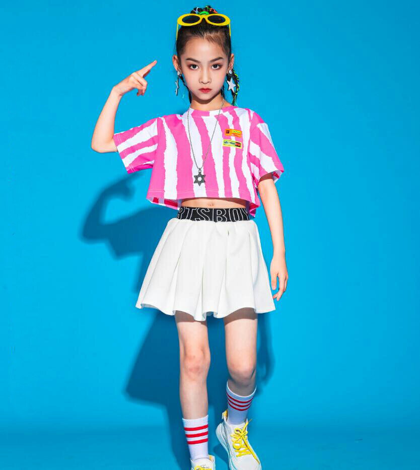 キッズ ダンス 衣装 チアガール ヒップホップ セットアップ チアダンス ストリート スカートセット jazz 子供服 女の子 tシャツ スカート hiphop 上下 ジャッズ ダンスウェア ジュニア レッスン着 応援団 体操服 ステージ衣装 練習着