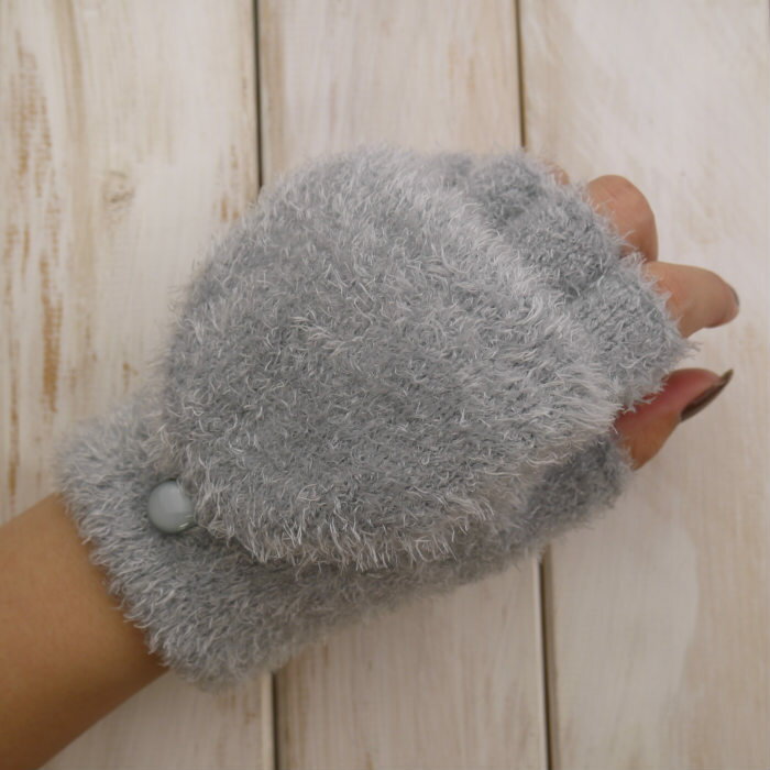 無地 フード付き指切りタイプ ミトン のびのびニット レディースグローブ 婦人冬物手袋 日本製