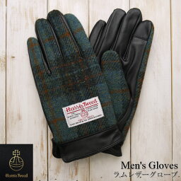 手袋 メンズ（予算5000円以内） Harris Tweed 五本指タイプ ラムレザー タッチパネル対応 メンズグローブ 紳士冬物手袋 ハリスツイード