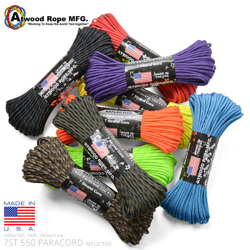 ںû¨ȯATWOOD ROPE MFG. ȥåɡ 7Strand 550Lbs ѥ饳 100ե REFLEC...