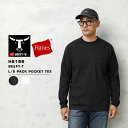 【最短即日発送】クーポンで最大15%OFF★Hanes ヘインズ H5196 BEEFY ビーフィー ロングスリーブ パック ポケットTシャツ クルーネック【Sx】【T】|ロンT 長袖 厚手 コットン 無地 丸胴編み アメカジ メンズ カジュアル ワーク 耐久性 丈夫 定番