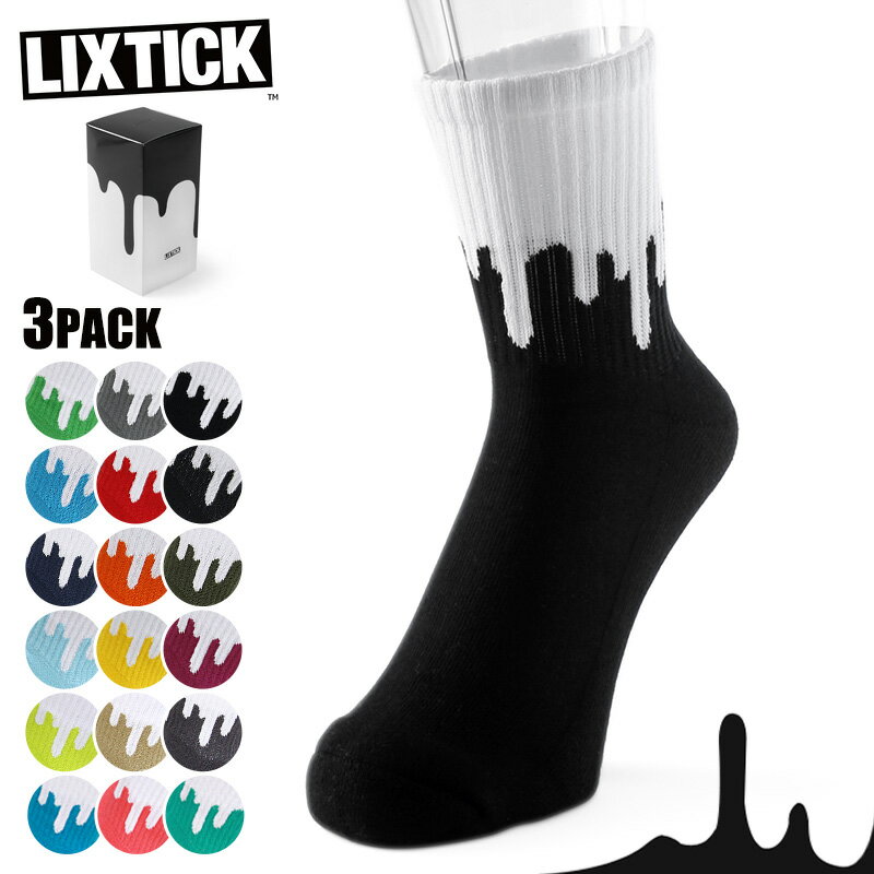 LIXTICK リックスティック DRIP SOCKS 3PACK REVERSE ドリップ ソックス リバース｜ 靴下 クルーソックス 厚手 ポップ カジュアル メンズ レディース ミリタリー アウトドア おしゃれ ブランド ギフト