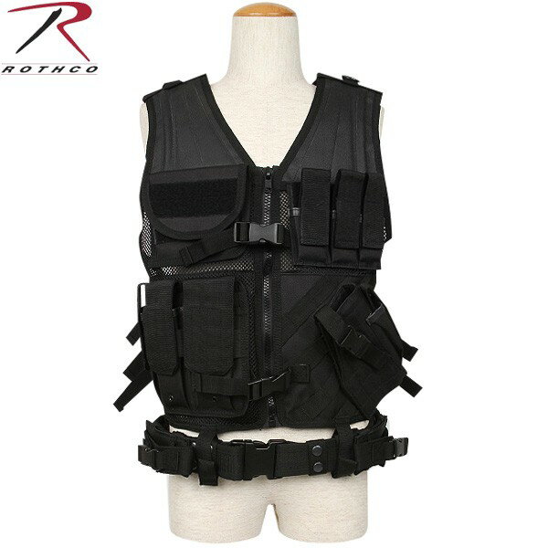クーポンで最大18%OFF★ROTHCO ロスコ M.O.L.L.E. CROSS DRAW TACTICAL ベスト ブラック サヴァイバルゲームに最適で多機...