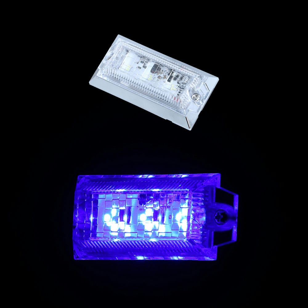 小型ミニフラットマーカーランプをハイパワー化小型ながら驚異の明るさを実現。LED独自のシャープな輝きで注目度120%!LEDならではの省エネ設計です。●電球の種類 LED ●レンズ色 クリアー ●LED色 ブルー ●用途 サイドマーカーとして ●材質 (レンズ)PC、(本体)ABS ●寸法(mm) 44.5×84×20 ●色 ブルー ●定格電圧(V) DC12V 約230mA(約2.7W) / DC24V 約150mA(約3.6W) ※本製品はノイズ対策をしてありますが、車両によってはラジオやカーナビ、バックカメラや無線機等にノイズは発生する場合がございますので予めご了承ください。