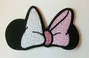 ディズニーワッペン/ミニーちゃん・ピンク・リボン/タテ61mmxヨコ100mm 送料無料
