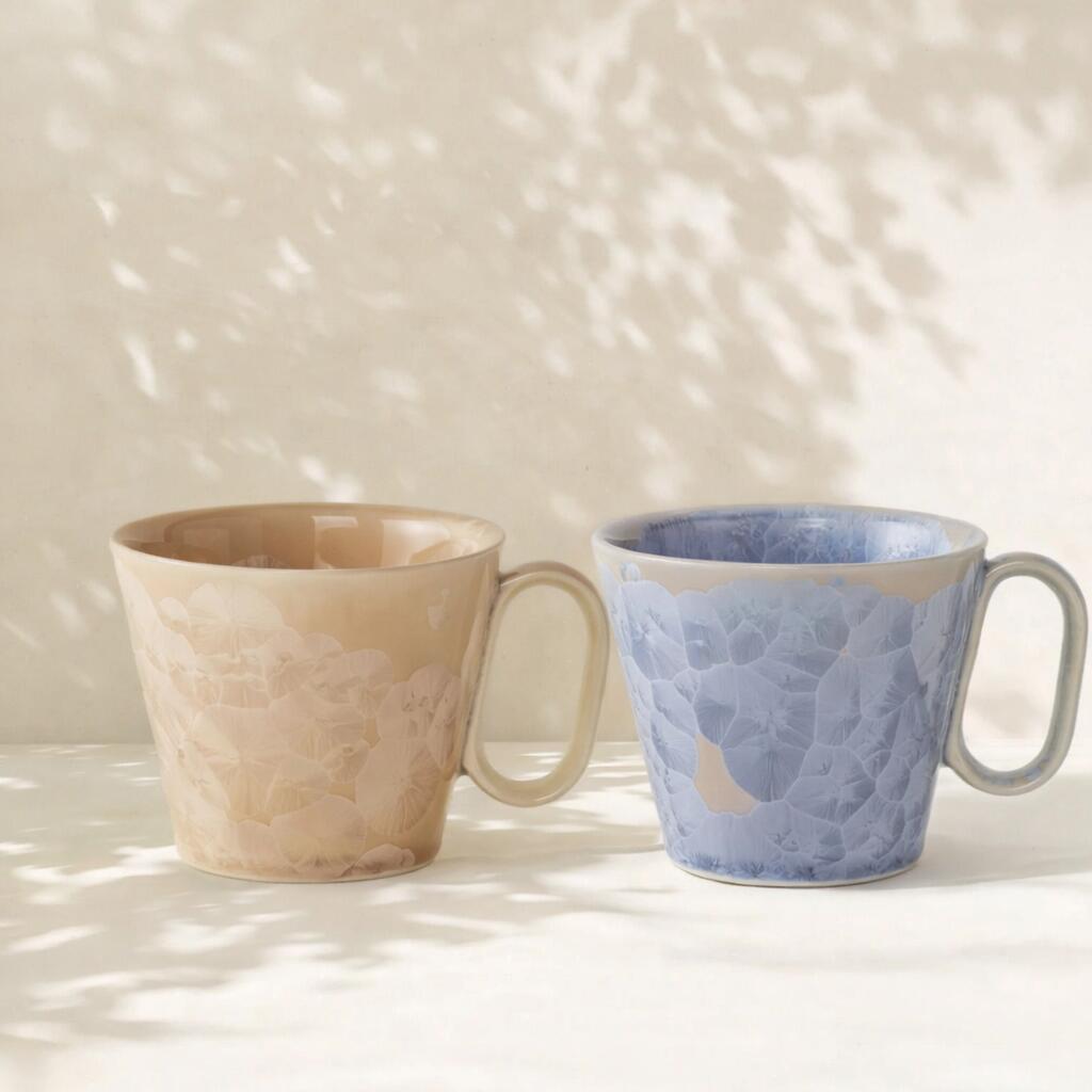 マグカップ　生涯を添い遂げるマグ 京焼 花結晶 ペアセット 銀藤・ベージュ ギフトボックス入り 生涯補償付き 高級 ペアマグ ギフト プレゼント コーヒーカップ記念日 結婚 祝い 結婚記念日 退職記念 新生活