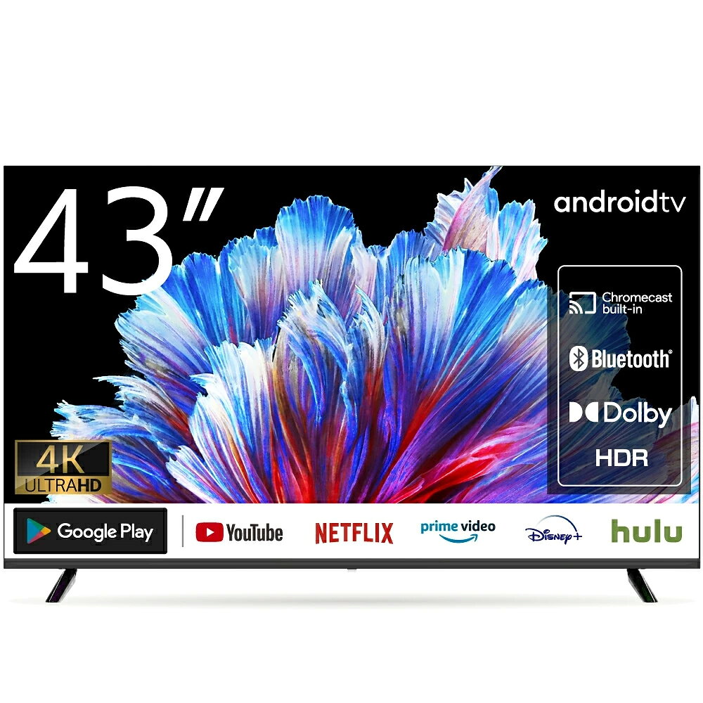 【話題のチューナーレステレビ ポイント10倍！11/8（火）10：00 ~ 25/8（火）09：59迄】WIS Android TV ネット動画視聴専用 43インチ 4K スマートテレビ OkGoogle VOD機能 Wi-Fi内蔵 IPSパネル Bluetooth対応 Player YouTube NETFLIX Prime Video Disney+ hulu TVer